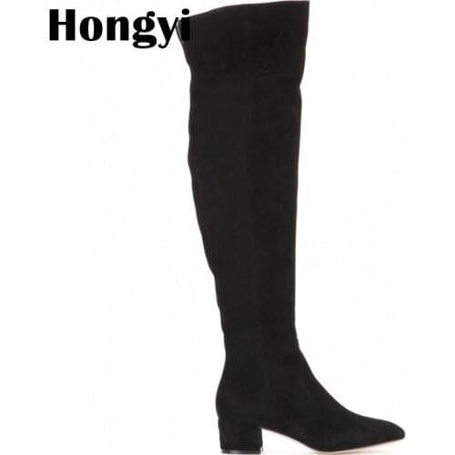 Size 35 to 43 Stretch Fabric Winter Over The Knee Block Heeled Boots Women Thigh High Long Bota Feminina