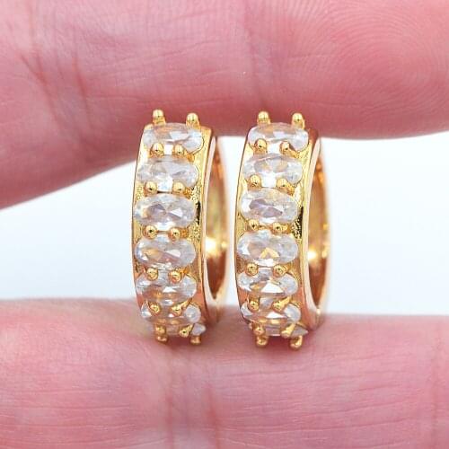 Gold Color Women Fashion White Clear Cubic Zirconia CZ Huggie Hoop Earrings Jewelry