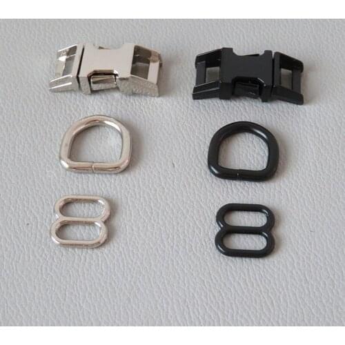 10Sets/Lot 10mm Cat Small Dog Collar Paracord Metal D Ring Slider Adjuster Belt Loop Release Buckle Accessory Outdoor Hardware