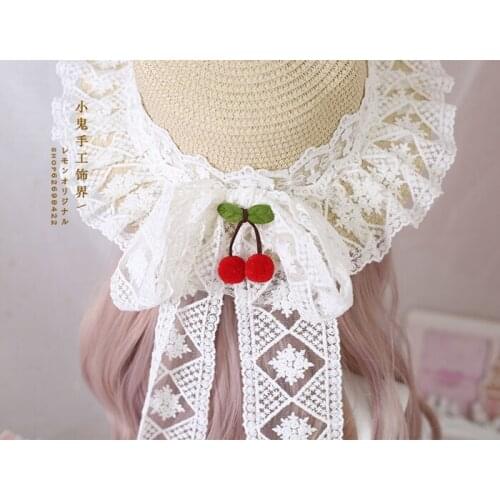 2021 Lolita Straw Hat Lace bow Sweet Flat Top Cap Sunhat Japanese Pastoral Style Small Fresh Girl Cute Cherry Beach Hat Strawhat