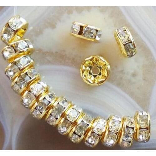 6mm 8mm 10mm 12mm 200pcs/lot white Clear Czech glass Crystal Spacer Beads round Metal Plated Charms DIY making p552