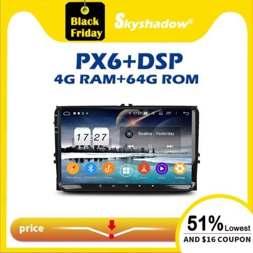 PX6 Car DVD Multimedia Player DSP IPS Android 10 4G + 64GB GPS Map RDS Radio wifi Bluetooth 5.0 Stereo for Volkswagen Universal