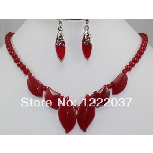 African Natural red stone Earrings Necklaces Jewelry Sets