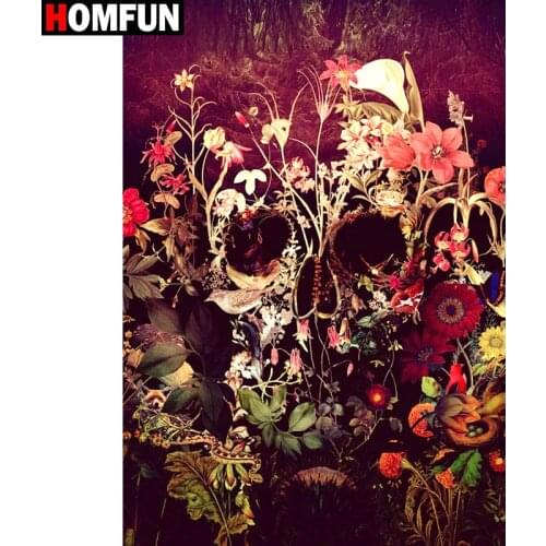 HOMFUN Full Square/Round Drill 5D DIY Diamond Painting "Skull Flower Bird" 3D Embroidery Cross Stitch 5D Home Decor Gift