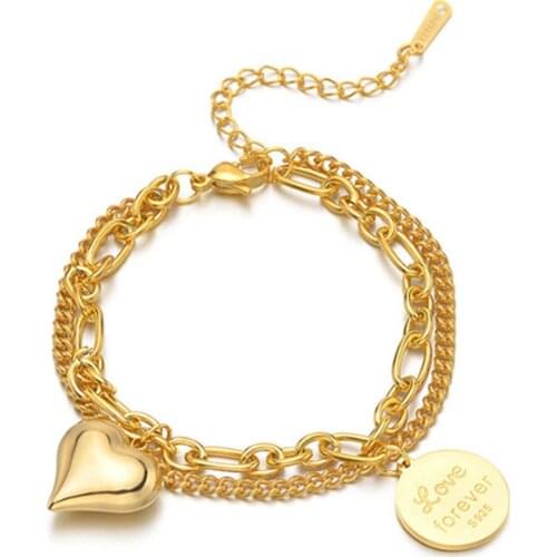 316L Stainless Steel Double Layer 3D Peach Heart Letter LOVE Round Brand Bracelet Women No Fade