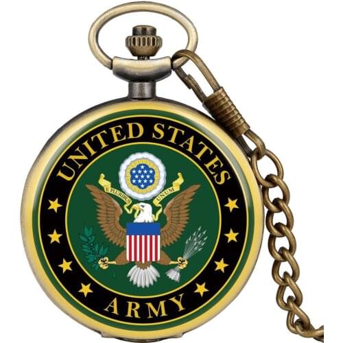 Bronze Creative US Army Eagle Quartz Pocket Watch with Chain Retro Men Women Steampunk Pendant Necklace Clock Souvenir Gifts
