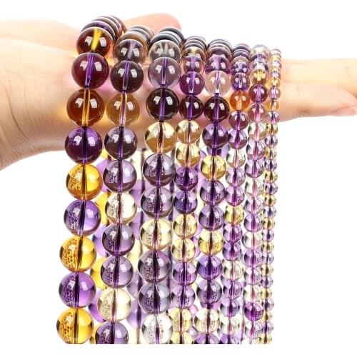 Ametrines Purple Yellow Crystal Natural Stone Beads Round Loose Spacer Bead For Jewelry Making DIY Bracelet Accessories 6/8/10MM