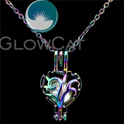 C301 Rainbow Color Tree Heart Beads Cage Essential Oil Diffuser Aroma Stone Pearl Cage Locket Necklace Kids Girl Gift