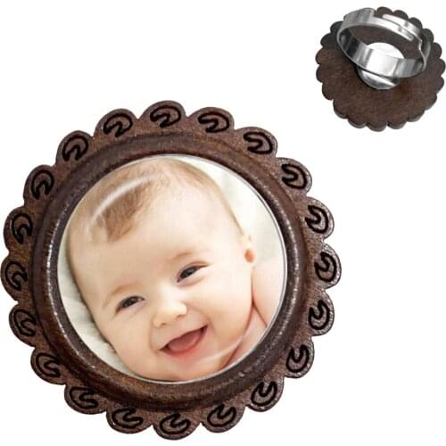 Handmade Personality Custom Photo Family Baby Child Dad Mom Brother Sister Grandparents Family Portrait Glass Cabochon Wood Ring