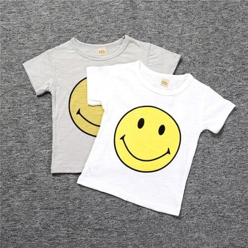 2021 Cotton Kids T-Shirt Children Summer Short Sleeve T-Shirts for Boys Girls Clothes Smile Face Print Shirt Toddler Tops Soft