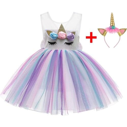 Childrens Cosplay Dress 2021 New Unicorn Sleeveless Princess Dresses For Girls Party Evening Dresses Lace Kid Costume 2-8 Years
