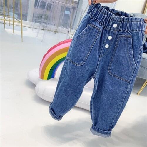 Girls jeans spring and autumn 2019 new small and medium girls jeans foreign wild long loose jeans