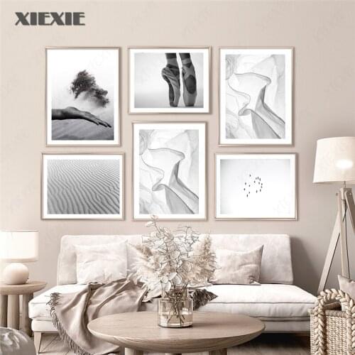 Flock of Birds Canvas Prints Hand with Sand Posters and Prints Black and White Wall Art Pictures Living Room Decoration Poster