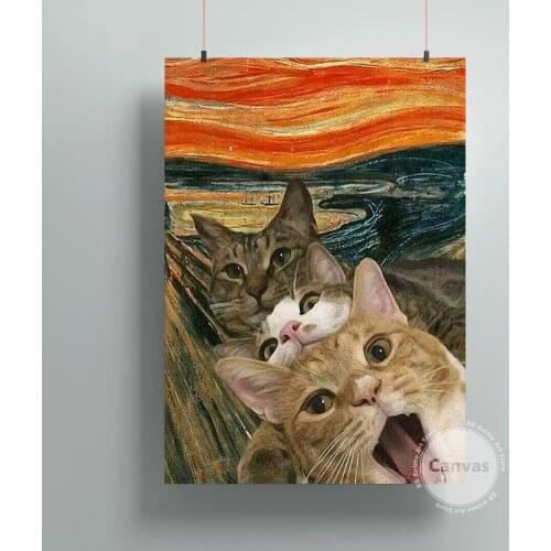 Canvas Funny graffiti art cat Pictures Home Manga Decoration Paintings Poster HD Prints Wall Art Modular Living Room