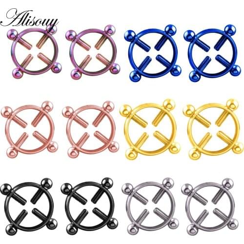 Alisouy 1pcs Trendy Stainless Steel Nipple Shield Ring screw on Fashion Round Shape Adjustable Nipple Rings Women Body Jewelry