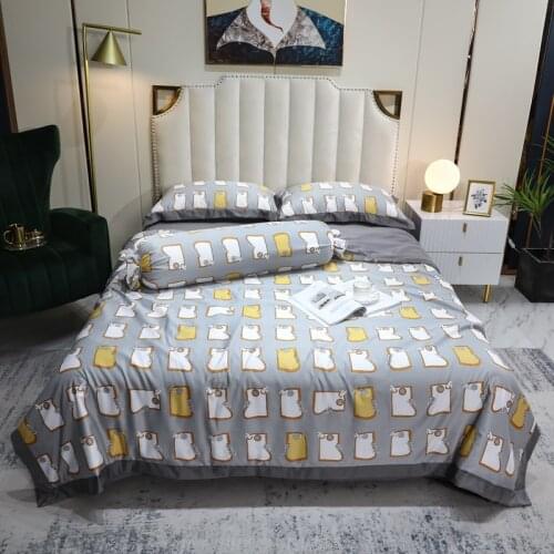 Summer Air Conditioner Washable Tencel Silk Quilt Throw Blanket Bedspread Soft Bed Cover Quilt Pillowcase Flat Sheet