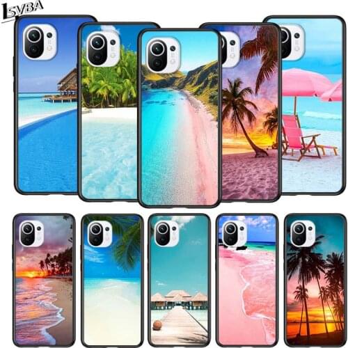 Summer Beach Sunset On Sea for Xiaomi Mi 11 10T Note10 Ultra 5G 9 9T SE 8 A3 A2 A1 6X Pro Play F1 Lite 5G Black Phone Case