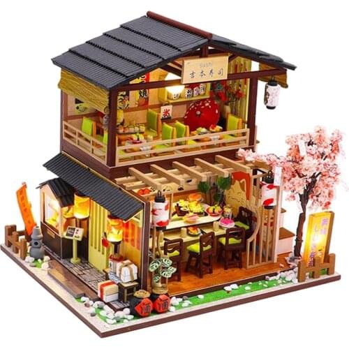 3D Miniature Dollhouse DIY Kit Sushi Shop Handicraft Warm Japanese Box Gift