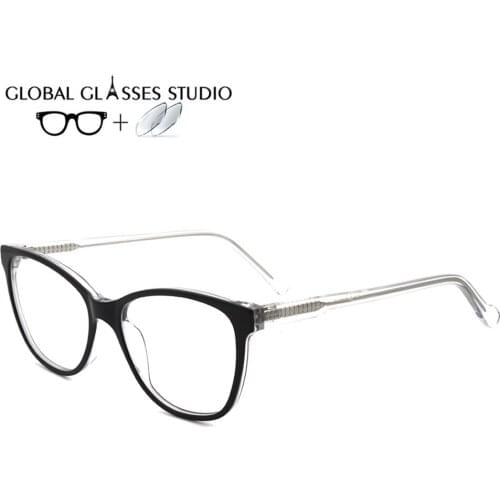 Mens And Womens Outer Black Inner White Acetate Spectacle Frame Prescription Lenses DF1630