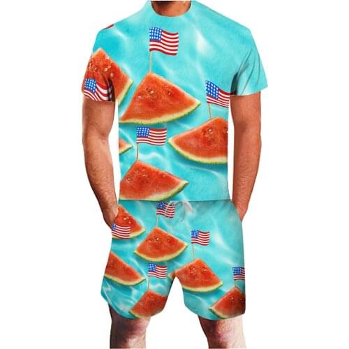 64# Mens Sets Summer American Flag 3d Printing Tshirt & Shorts Independence Day Sports Suit Men Clothing Спортивный Костюм