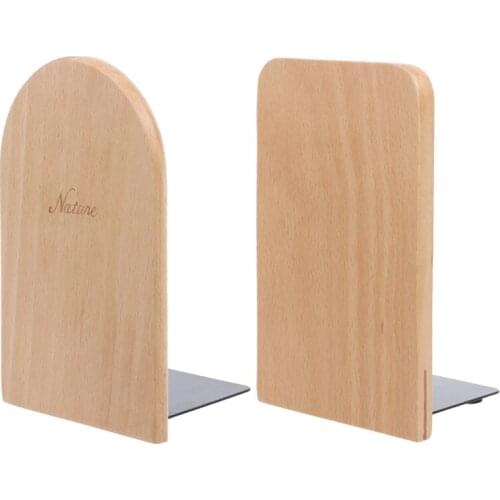 Nature Wooden Desktop Organizer Desktop Office Home Bookends Anti-skid Book Ends Stand Holder Shelf