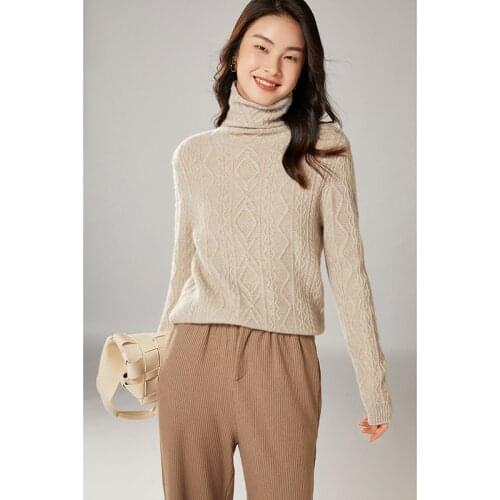 Autumn Winter Womens Sweaters Female Pullovers Casual Turtleneck Long Sleeve 100% Wool Knitted Jumpers Fit Clothing Tops Blouse