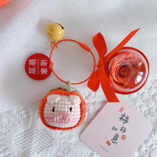 Creative Knitted Rabbit Eternal Flower Keychain Cute Cartoon Doll Small Gift Bag Car Key Chain Pendant Decoration