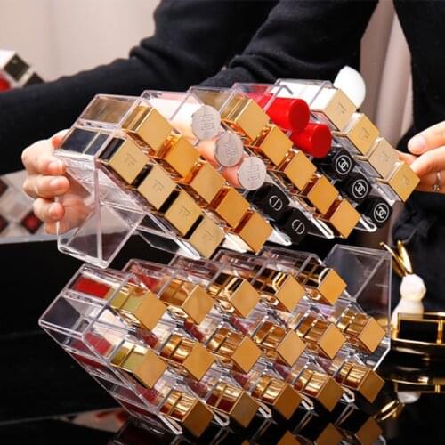 28/16 Grid Lipstick Storage Box Cosmetic Organizer Lipstick Display Stand Transparent Plastic Box Acrylic Stackable Save Space