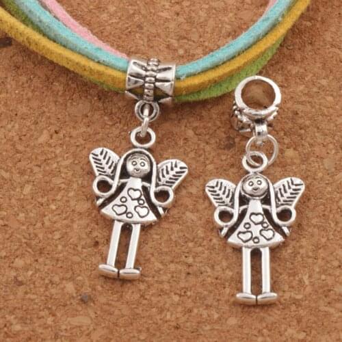 Leaf Wing Heart Angel Girl Charm Beads 14.7x35.8mm 19PCS Zinc Alloy Fit European Bracelets Jewelry DIY B1150