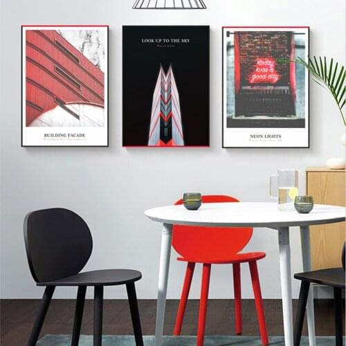 Modern Geometric Red Building Car Wall Art Canvas Painting Lamp Poster print Wall Picture Decoration for Living Room Home Decor
