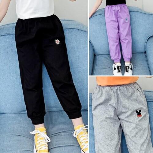 Girls' Cropped Pants 2020 New Style Elasticity Cartoon Casual Pants GIRLS Sports