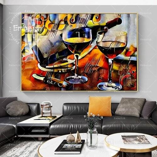 Embelish Wine Themes Bottles glasses Famous Artworks Picasso van Gogh Home Decor Pictures Wall Posters HD Canvas Oil Paintings