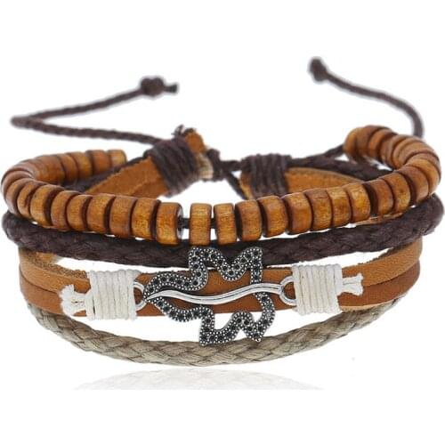 Vintage Retro Beads Leaf Bracelet Casual Braided Leather Bangle Alloy Charms Wrap Wristbands for Women Men Fashion Punk Jewelry