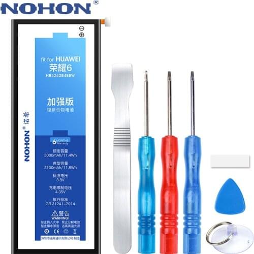 Original NOHON Battery For Huawei Honor 6 7i 4X Shot X HB4242B4EBW Lithium Polymer Replacement Bateria 3100mAh Free Tools