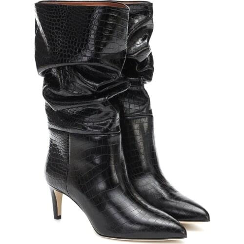 Autumn women mid calf boots sexy high thin heels pointed toe dress party office ladies black gray blue riding short boots 34-43