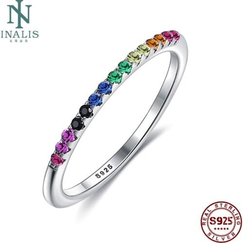 INALIS 925 Sterling Silver Rings For Women Zircon With Seven Colours Rings Anniversary Fine Simple Jewelry Gift The New Listing