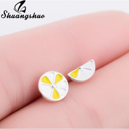 Shuangshuo Summer Jewelry Cute Lemon Slice Earrings Fruit Ear Studs Lemon Stud Earrings Fruits Accessories Handmade oorbellen