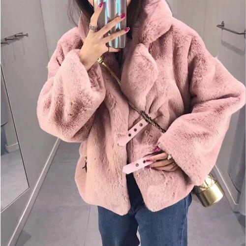 2020 Winter Coat Womens Fur coat Mid-Length Imitation Rex Rabbit Overcoat Long-Sleeve Loose Fashion Korean Short Outwear Female