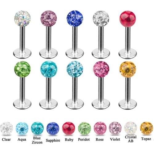10Piece Epoxy Ferido Disco Ball Gemmed Crystal Labret Lip Ring Piercing Stud Ear Tragus Cartilage Helix Body Jewelry