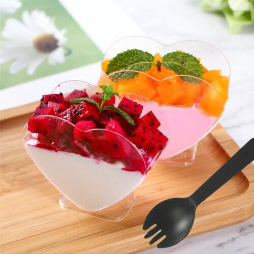 10PCS110ml Heart-shaped Dessert Cup Mousse Cake Cup Disposable Plastic Tableware Wedding Party Decoration