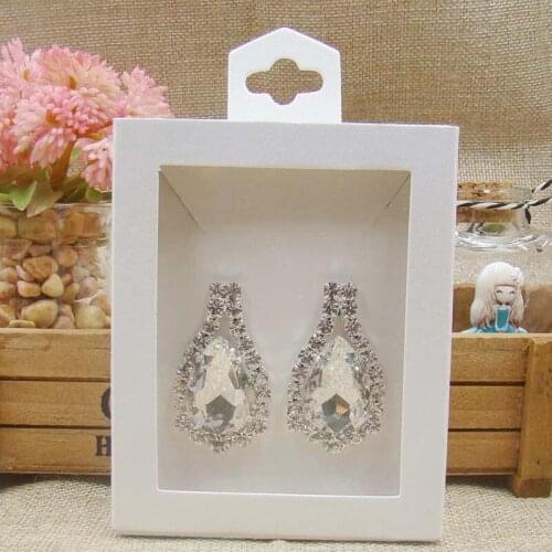 103*83*27mm 9colors 30pcs pendant/necklace/earring box with clear plastic window pearl white cardboard jewelry box with hanger