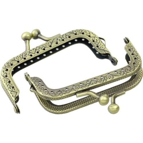 2Pcs Bronze Tone Clutch Coins Purse Arc Frame Kiss Clasp Lock DIY Handbag Handle 8x5cm(3 1/8" x2")