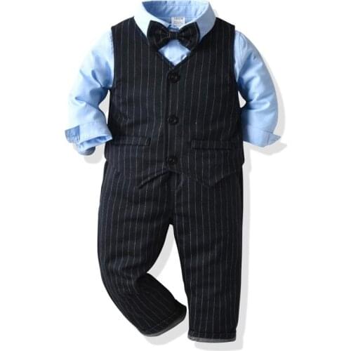2020 New Fashion Baby Boys Business Suit Baby Suit 3Pcs/Set Childrens Suits Kids Shirt+Striped Vast+Pants Set For Boys 1-6 Age
