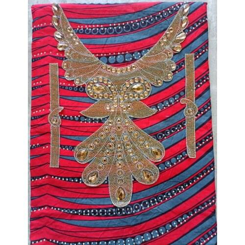 6 yard Ankara Wax Fabric 100% cotton with stones collar High Quality Wax African Fabric for Party Dress