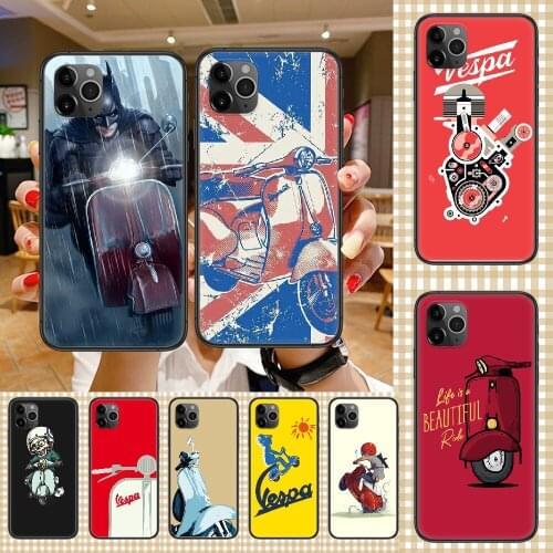 Vespa Scooter Phone Case Cover Hull For iphone 5 5s se 2 6 6s 7 8 12 mini plus X XS XR 11 PRO MAX black art hoesjes soft cover