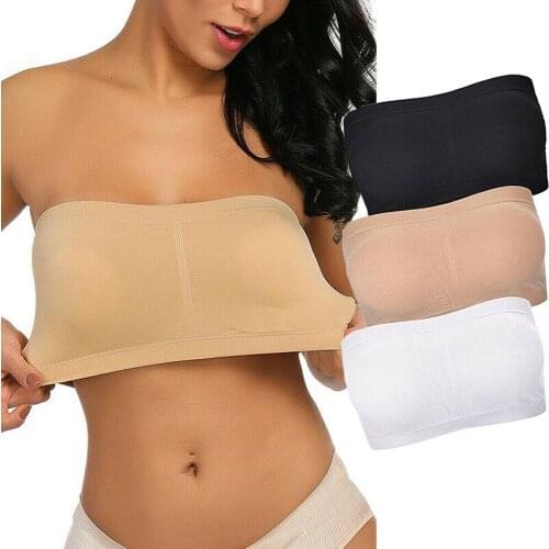 Double Layers Plus Size Strapless Bra Bandeau Tube Removable Padded Top Stretchy Seamless Bandeau Bra Boob Crop Spaghetti Strap