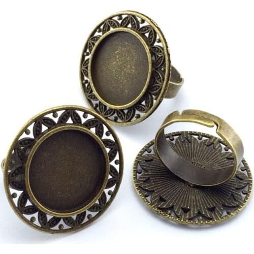 18mm 5pcs Ring Setting Antique Bronze Copper Plated Adjustable Round Glass Cabochon Blank Base Supplies For Jewelry F10