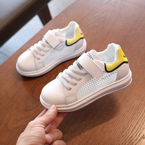 Girls Sneakers 2021 New Childrens Fashion Sports Shoes Mesh Non-slip TPR Light Tennis Casual Shoes White Breathable Size 27-37