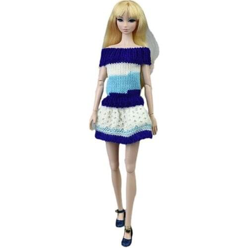 Blue White 11.5" Fashion Knitted Sweater Dress For Barbie Doll Clothes Woven Outfits Winter Warm Gown 1/6 BJD Dolls Accessories