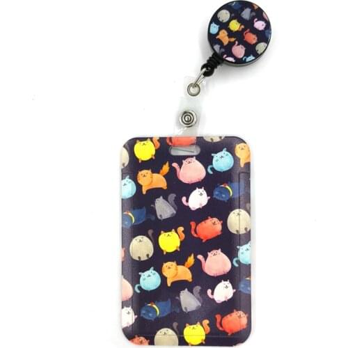 Cartoon Colorful Cats Fashion Women Card Holder Lanyard Colorful Retractable Badge Reel Nurse Doctor Student Exhibition ID Card